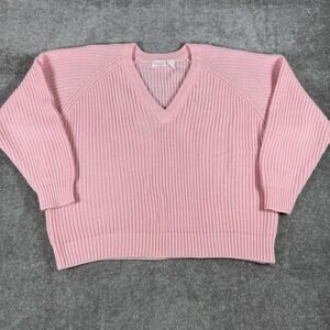 Vintage Classic Fashions Sweater Women's Large Pink Chunky Knit V Neck